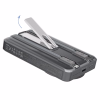 Dudao K29 10000mAh PD 20W Magnetinė išorinė baterija su metaliniu dėklu, stovu ir įmontuotais USB-C/Lightning kabeliais - pilka