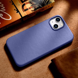 iCarer Dėklas Odinis viršelis natūralios odos iPhone 14 Plus šviesiai violetinis (suderinamas su MagSafe)