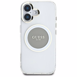 Guess IML Metal Colored Circle Classic Logo Magnetinis dėklas telefonui iPhone 16 - pilkas