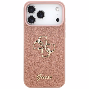 Guess Fiksuotas Blizgus Didelis 4G dėklas telefonui iPhone 17 Pro Max - rožinė
