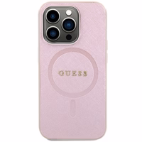 Guess Saffiano Magnetinis dėklas telefonui iPhone 15 Pro - rožinė