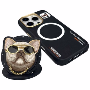 Nimmy Glasses Šaunus šuo Magnetinis dėklas telefonui iPhone 16 Pro - juodas