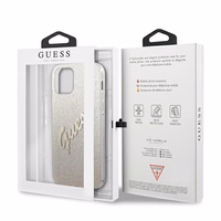 Guess GUHCP12LPCUGLSGO iPhone 12 Pro Max 6.7" auksinis kietasis dėklas Glitter Gradient Script
