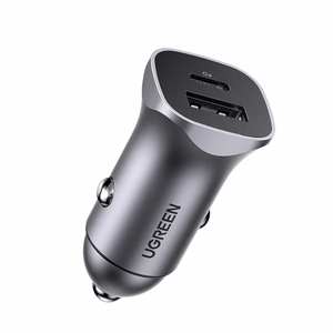 Ugreen CD130 USB-A / USB-C 30W автомобильное зарядное устройство - серое