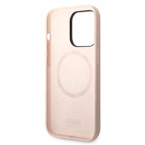 Karl Lagerfeld KLHMP14XSLKHLP iPhone 14 Pro Max 6.7 "kietasis dėklas šviesiai rožinis / šviesiai rožinis silikoninis Karl`s Head Magnetinis