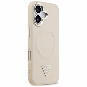 GUESS dėklas telefonui IPHONE 17 suderinamas su Magnetine GUHMP17SPSDTSCME (PU W/ Triangle Logo) smėlinė