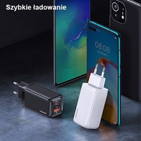 USAMS tinklo įkroviklis 1xUSB-C+1xUSB T47 65W PD greitas įkrovimas Super Si CC153TC02 (US-CC153) baltas (tik galvutė)