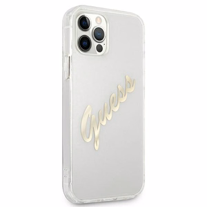 Guess GUHCP12MKTRSVGO iPhone 12/12 Pro 6.1" Skaidrus kietas dėklas Vintage Script Auksinis