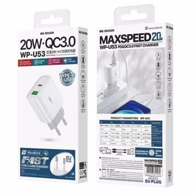 Įkroviklis WK Design "WP-U53" baltas 20W (Ports:"Type-C" / "USB")