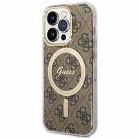 Guess IML 4G magnetinis dėklas telefonui iPhone 15 Pro - rudas