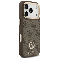 Guess 4G Strass Logo & Big Strap Metal Buttons Magnetinis dėklas telefonui iPhone 17 Pro - rudas