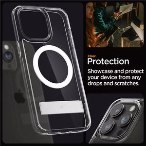 Spigen Ultra Hybrid S Magnetinis dėklas telefonui su stovu iPhone 15 Pro - Skaidrus