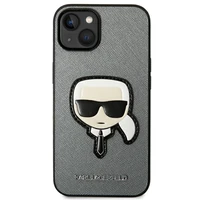 Karl Lagerfeld Saffiano Karlo Galvos Pleistras dėklas iPhone 14 - sidabrinis