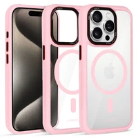 Liavec Hibridinis magnetinis skaidrus dėklas iPhone 15 Pro šviesiai rožinis