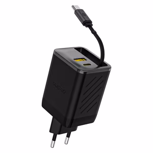 "Dudao A67EU GaN 67W sieninis įkroviklis su įmontuotu ištraukiamu USB-C "Power Delivery" greitojo įkrovimo kabeliu - juodas