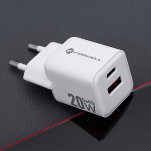 FORCELL F-ENERGY Mini GaN III VT-35A kelioninis įkroviklis su 1 x Type C + 1x USB A lizdais, PD QC4.0 20W baltas