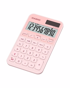 Casio SL-310YC-LP skaičiuotuvas, maitinamas baterijomis ir saulės energija, šviesiai rožinis