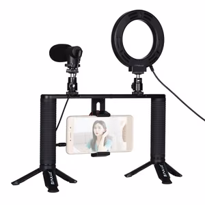 Blogging Smartphone Video Rig (LED Ring Light, Tripod Mount, Phone Holder, Mic)