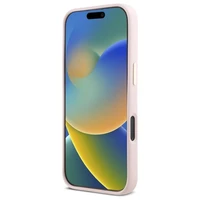 Guess Silikoninis Užrašas Metalinis Logo & Rėmelis iPhone 16 Pro Dėklas - rožinis