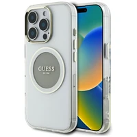 Guess IML Metal Colored Circle Classic Logo Magnetinis dėklas telefonui iPhone 16 Pro - pilkas