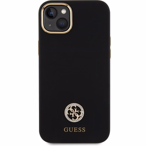 Guess Silikoninis Logo Strass 4G Dėklas telefonui iPhone 15 Plus / 14 Plus 6.7" - juodas