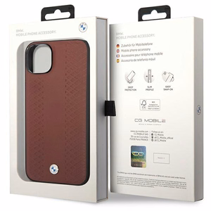 Dėklas telefonui BMW BMHCP14S22RFGR iPhone 14 6.1 - raudonas odinis diamantinio rašto