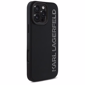 Karl Lagerfeld HC 3D Guminis Pailgintas Blizgus iPhone 16 Pro dėklas - juodas