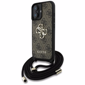 Guess 4G Big Logo Cord Stap dėklas telefonui iPhone 16 - rudas
