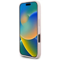 Guess Grained Hot Stamp Peony trikampio logotipo magnetinis dėklas telefonui iPhone 16 - rožinis