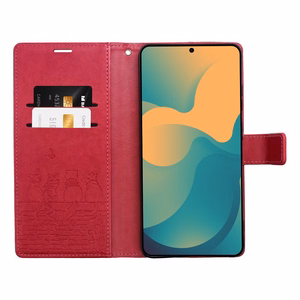 Atverčiamas dėklas skirtas Samsung A27 Mezzo Book katės raudonas
