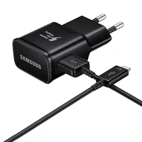 Samsung EP-TA200EBE USB-A 15W sieninis įkroviklis su EP-DR140ABE USB-A - USB-C kabeliu (OOB Bulk - pakaitinė pakuotė) - juodas