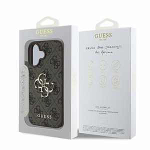 Guess 4G didelio logotipo dėklas telefonui iPhone 16 - rudas