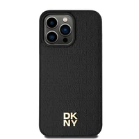 DKNY Odinis monogramos rašto metalinis logotipas Magnetinis dėklas telefonui iPhone 15 Pro Max - juodas