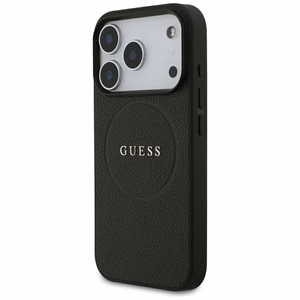 Guess Grained Gold Ring MagSafe dėklas, skirtas iPhone 18 Pro / 17 Pro – spalva: juoda