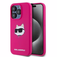 Karl Lagerfeld Silikoninis Choupette Head Magnetinis dėklas telefonui iPhone 15 Pro Max - rožinis