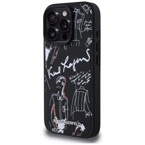 Karl Lagerfeld Grained Pattern & Logo MagSafe Dėklas for iPhone 16 Pro Max - juodas