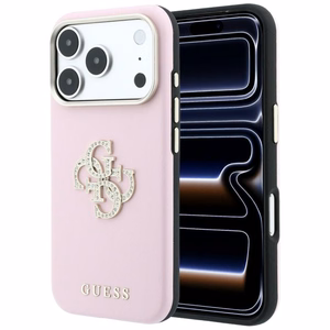 Guess Smooth & Big Strass Logo dėklas iPhone 18 Pro / 17 Pro – rožinis