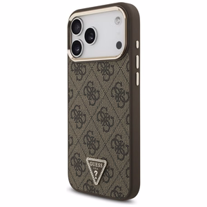 Guess PU Leather 4G Strass Triangle Logo Gold Frame MagSafe dėklas Apple iPhone 18 Pro Max, rudas