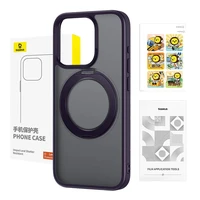 Dėklas telefonui Baseus SkyRing Magnetinis su stovu iP 14 Pro Max + grūdintas stiklas ir valymo rinkinys (violetinė)