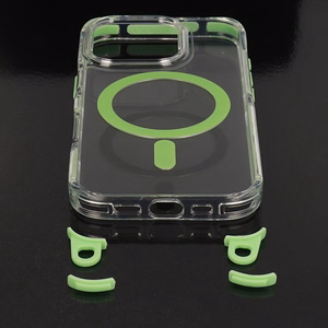 Tel Protect Strap skaidrus dėklas Iphone 15 telefonui, žalias