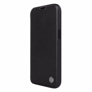 Nillkin Qin odinis dėklas iPhone 14 Plus su kameros dangteliu ir dėklu juodas
