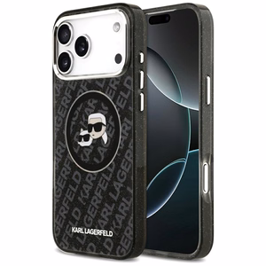 Dėklas telefonui Karl Lagerfeld IML Glitter Karl&Choupette Heads Logo MagSafe iPhone 17 Pro Max - juodas