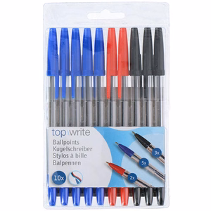 Topwrite tušinukų rinkinys, 10 vnt., mėlyni / juodi / raudoni
