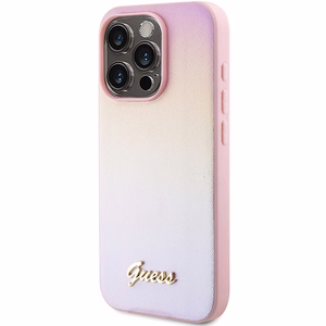 Guess GUHCP15XPSAIRSP iPhone 15 Pro Max 6.7" dėklas Saffiano Iridescent Script - rožinis