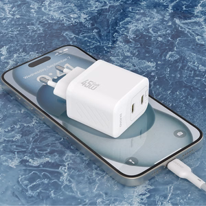 Dudao A28PCEU PD 45W GaN 2xUSB-C Wall Įkroviklis with USB-C Laidas - Baltas