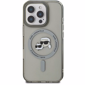 Karl Lagerfeld IML Metal Karl&Choupette Head magnetinis dėklas telefonui iPhone 16 Pro - juodas