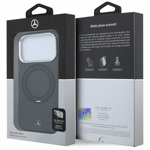Mercedes Iconic Logo dėklas, skirtas iPhone 18 Pro Max / 17 Pro Max, su žiedu-stovu, suderinamas su MagSafe – juodas