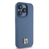 DKNY Odinis monogramos rašto metalinis logotipas Magnetinis dėklas iPhone 15 Pro - mėlyna
