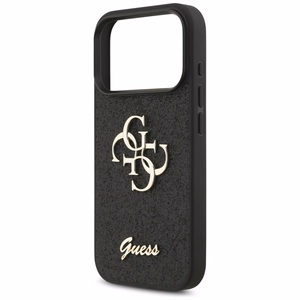 Guess PU Fixed Glitter 4G Metal Logo dėklas Apple iPhone 18 Pro, juodas