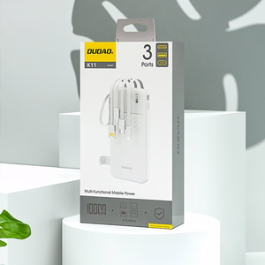 Dudao K11 10000mAh išorinė baterija su įmontuotais kabeliais - balta